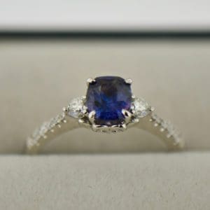 cushion cut purple sapphire diamond accented engagement ring