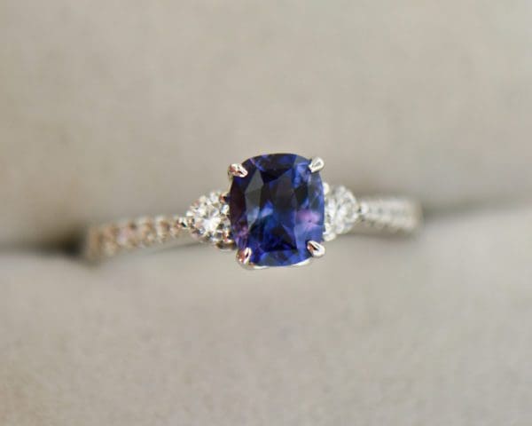 cushion cut purple sapphire diamond accented engagement ring 2