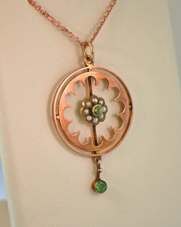edwardian steampunk rose gold lavalier pendant with demantoid garnets 3