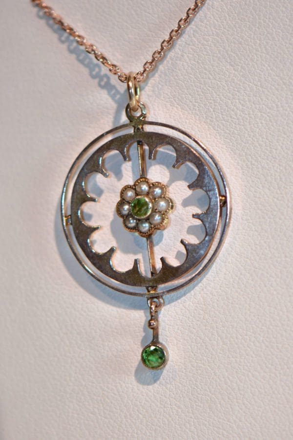 edwardian steampunk rose gold lavalier pendant with demantoid garnets 4