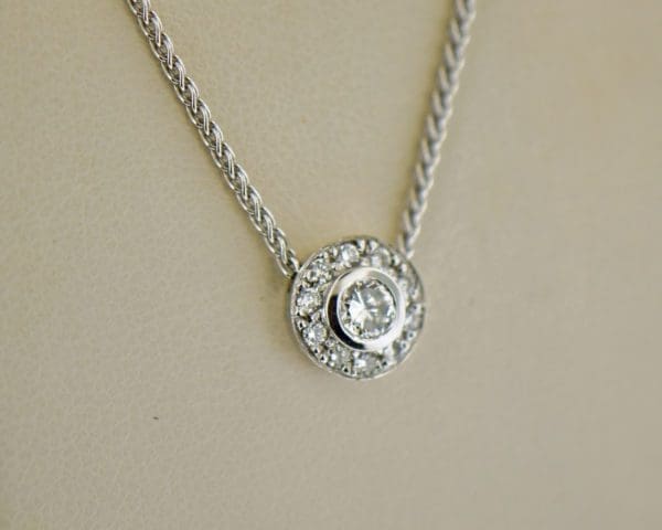estate dainty round diamond halo slide pendant white gold