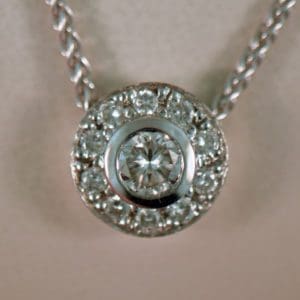 estate dainty round diamond halo slide pendant white gold 3 1