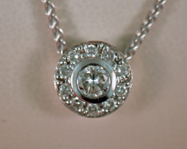 estate dainty round diamond halo slide pendant white gold 3 1