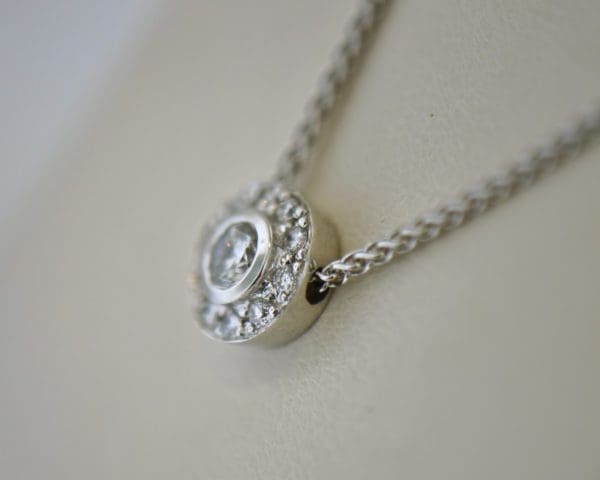 estate dainty round diamond halo slide pendant white gold 4 1