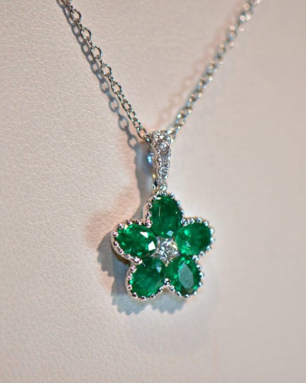 gem quality natural emerald flower pendant with diamonds 3