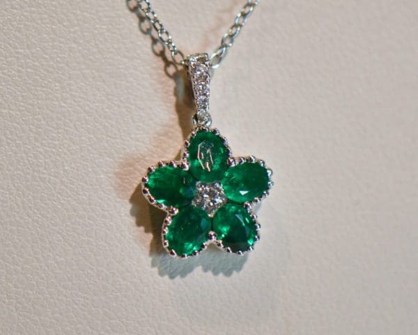 gem quality natural emerald flower pendant with diamonds 5