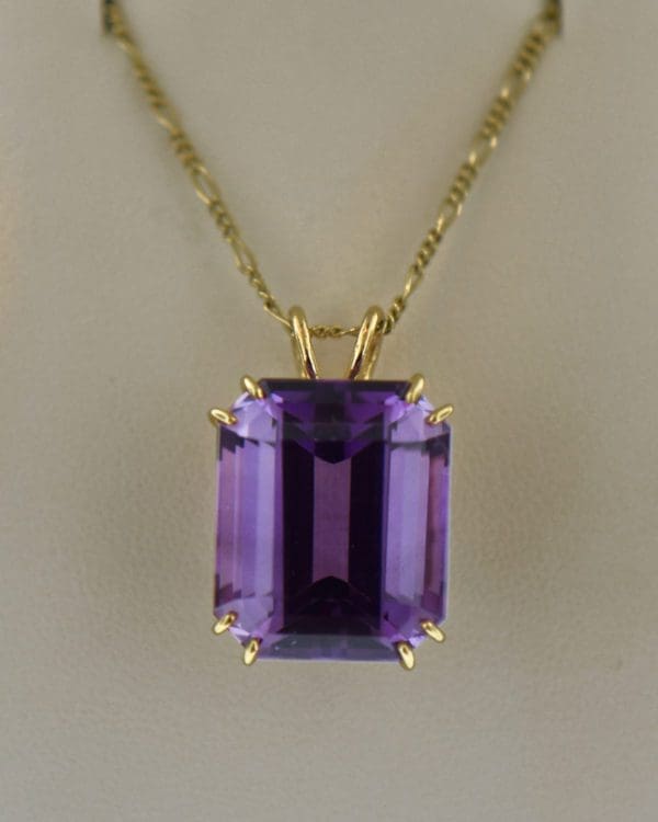 huge emerald cut amethyst gold solitaire pendant