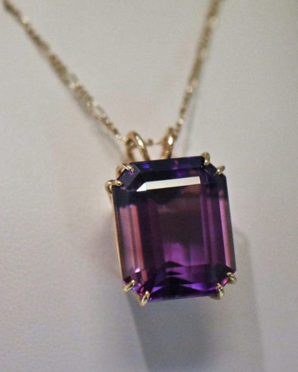 huge emerald cut amethyst gold solitaire pendant 4