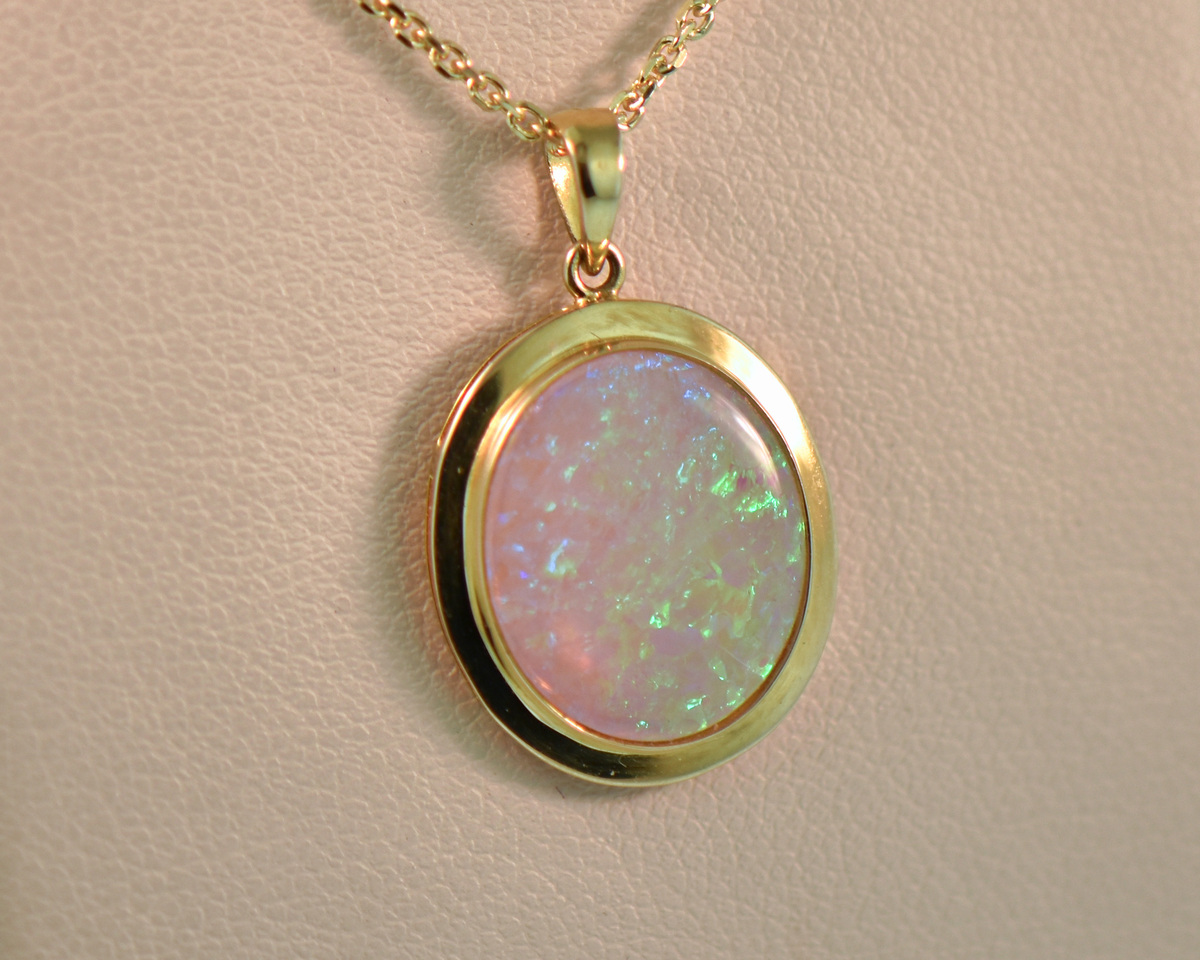 Marquise Crystal Opal Pendant Necklace w/ Diamond Accent 14K Gold