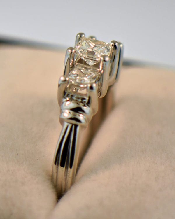 platinum three stone ring with princess cut diamonds 2