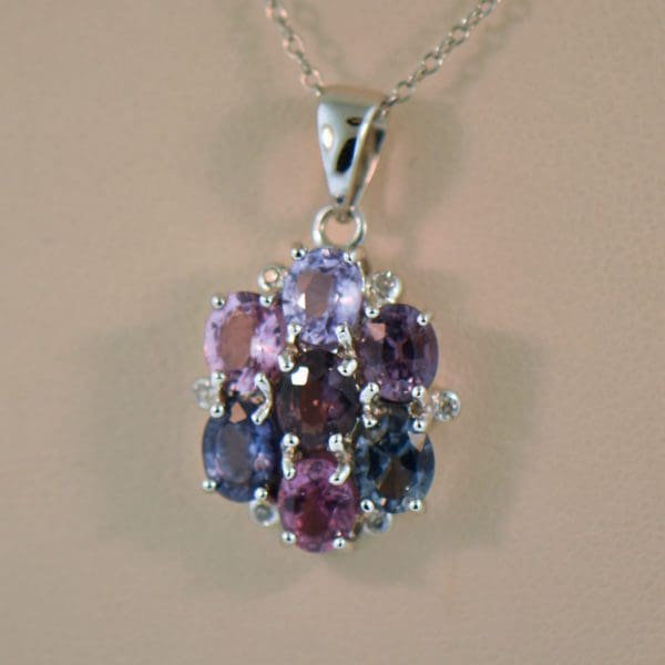 purple blue pink multicolor spinel cluster pendant in white gold 2