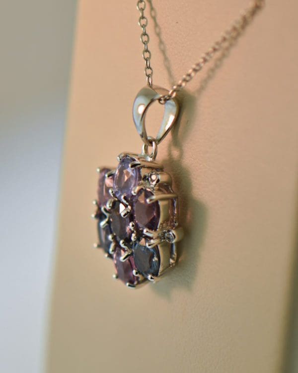 purple blue pink multicolor spinel cluster pendant in white gold 3