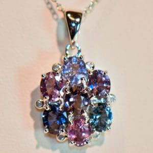 purple blue pink multicolor spinel cluster pendant in white gold 4