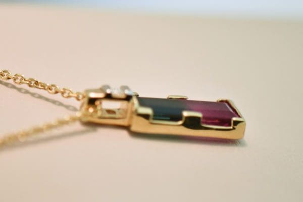 rare bicolor red blue tourmaline pendant in gold 2