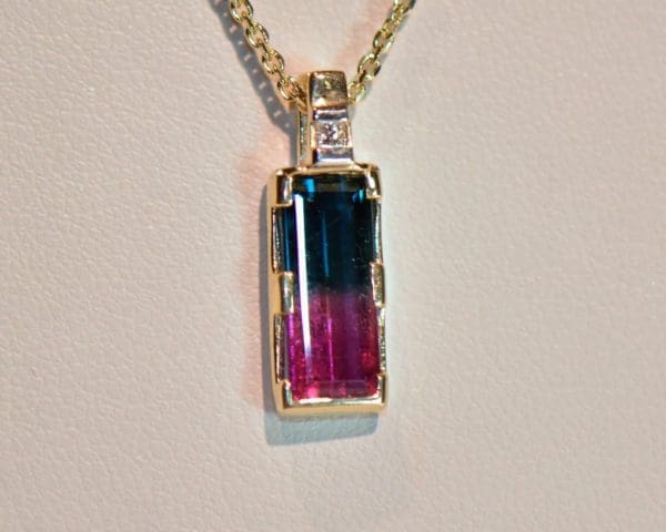 rare bicolor red blue tourmaline pendant in gold 3