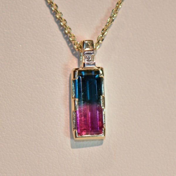 rare bicolor red blue tourmaline pendant in gold 4