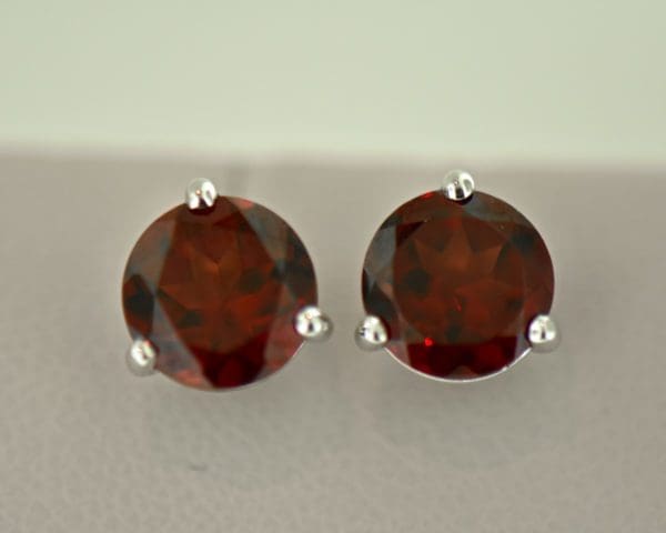 red garnet three prong martini stud earrings 2