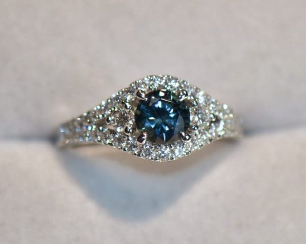 round teal sapphire and diamond engagement ring white gold 3
