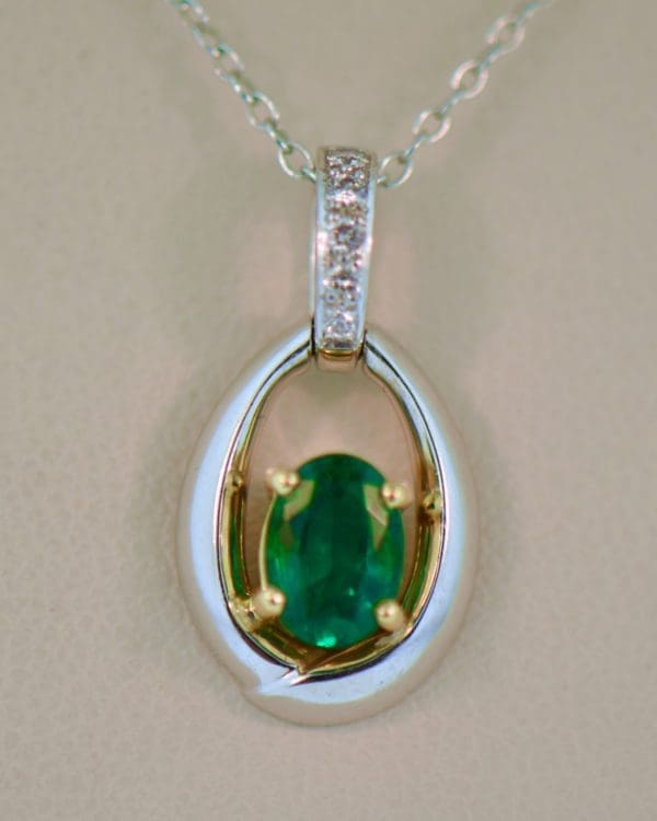 top quality oval natural emerald and diamond pendant white gold 2