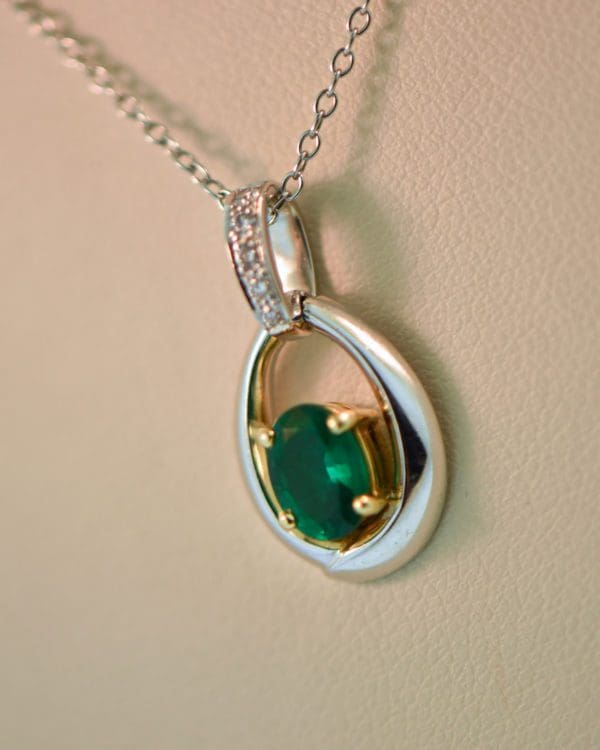 top quality oval natural emerald and diamond pendant white gold 5