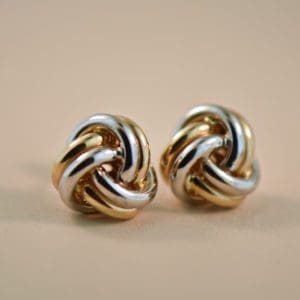 two tone gold love knot stud earrings 3