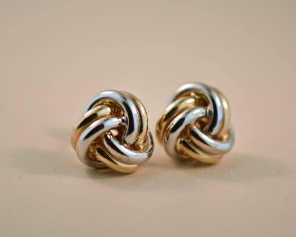 two tone gold love knot stud earrings 3