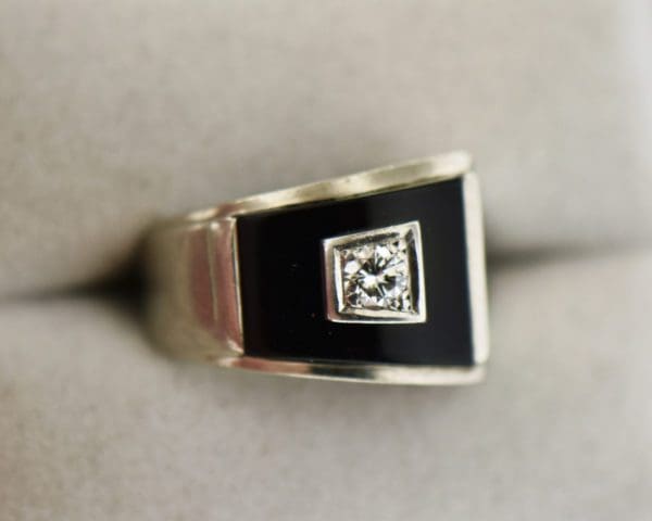 unisex late deco black onyx and diamond buckle ring white gold