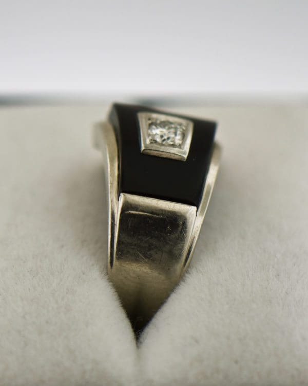 unisex late deco black onyx and diamond buckle ring white gold 2