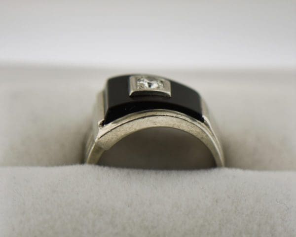 unisex late deco black onyx and diamond buckle ring white gold 3