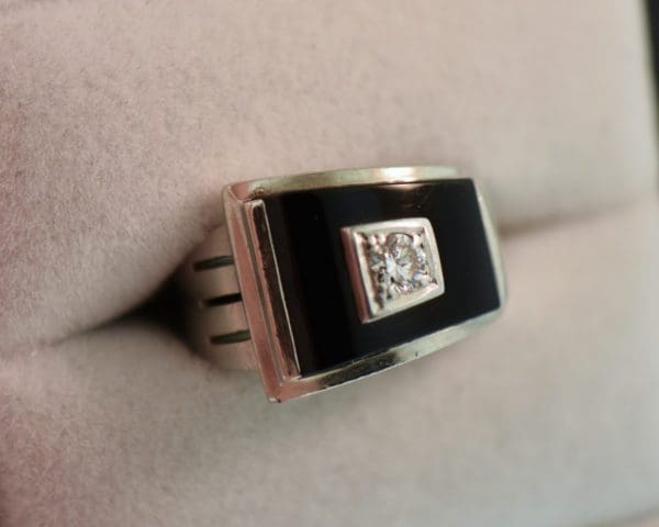 unisex late deco black onyx and diamond buckle ring white gold 4