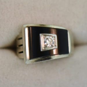 unisex late deco black onyx and diamond buckle ring white gold 5