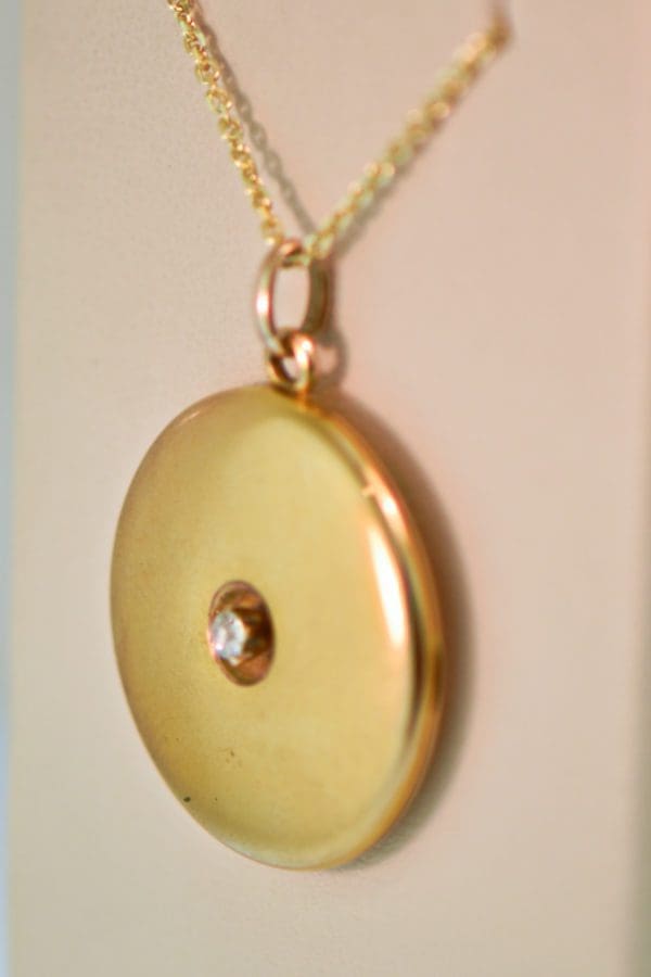 victorian antique gold locket with diamond and engraving