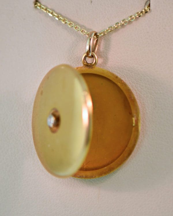 victorian antique gold locket with diamond and engraving 4