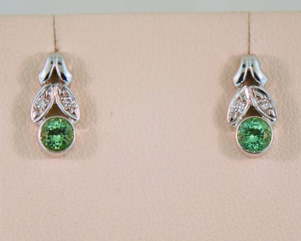 vintage earrings with round mint tourmaline and diamonds