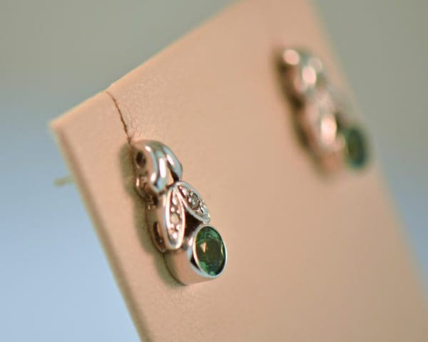 vintage earrings with round mint tourmaline and diamonds 2