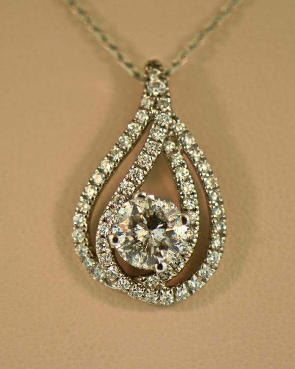 white gold 1.25ct round diamond pear drop pendant 2