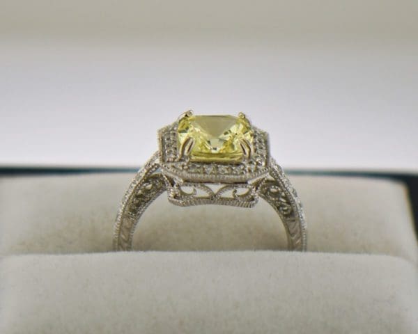 yellow sapphire vintage style halo engagement ring white gold