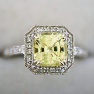 yellow sapphire vintage style halo engagement ring white gold 3