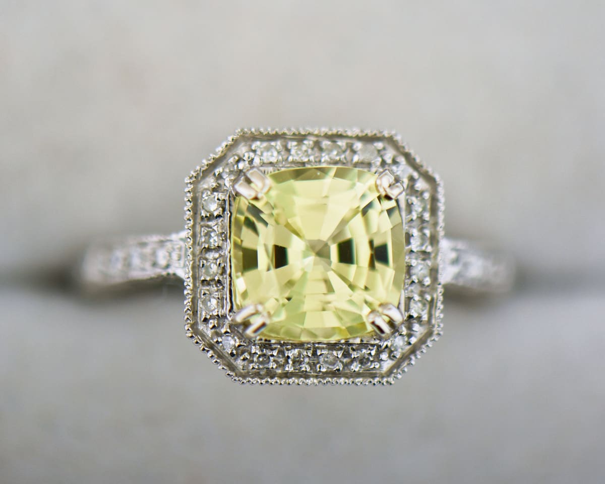 Emerald Cut Yellow Diamond Engagement Ring with Halo | Birks