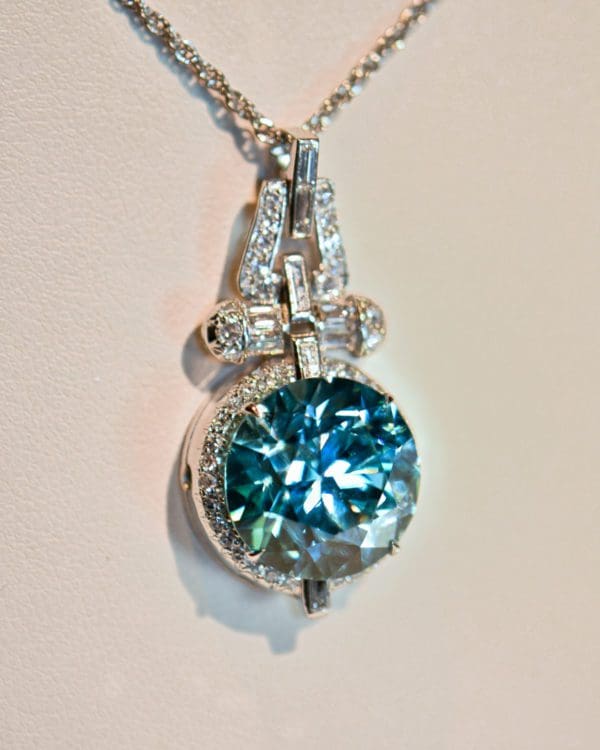 amazing 15ct round blue zircon and diamond platinum pendant 5