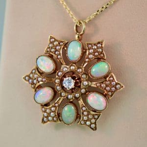 antique opal snowflake pin pendant combo with pearl and diamond accents
