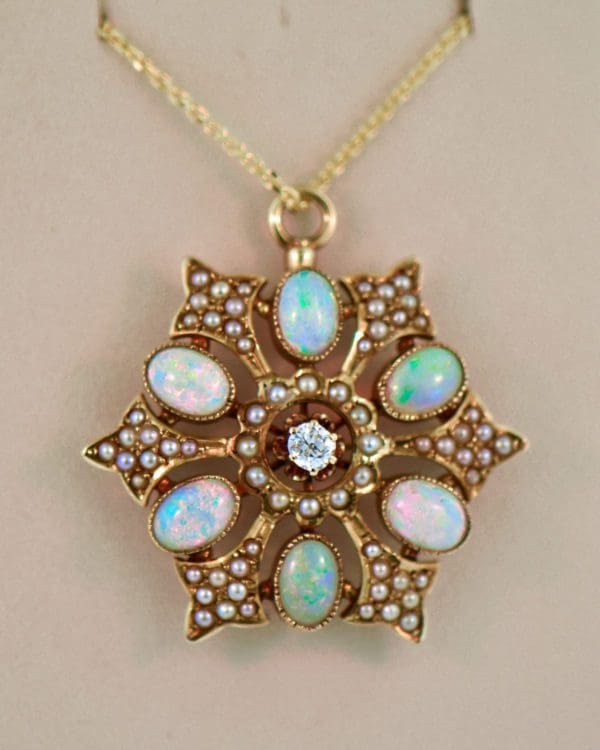 antique opal snowflake pin pendant combo with pearl and diamond accents 3