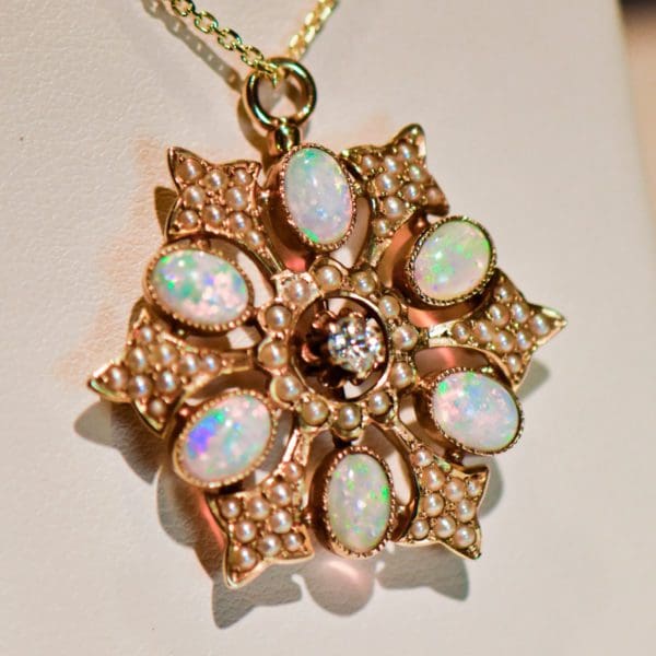 antique opal snowflake pin pendant combo with pearl and diamond accents 4