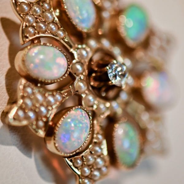 antique opal snowflake pin pendant combo with pearl and diamond accents 5
