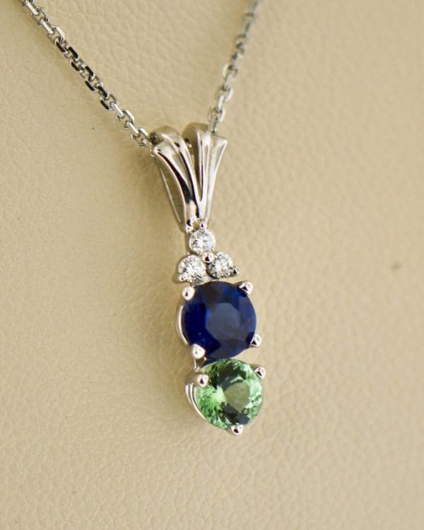 blue sapphire and mint tourmaline drop seahawks pendant