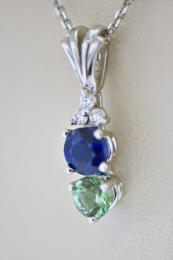 blue sapphire and mint tourmaline drop seahawks pendant 2