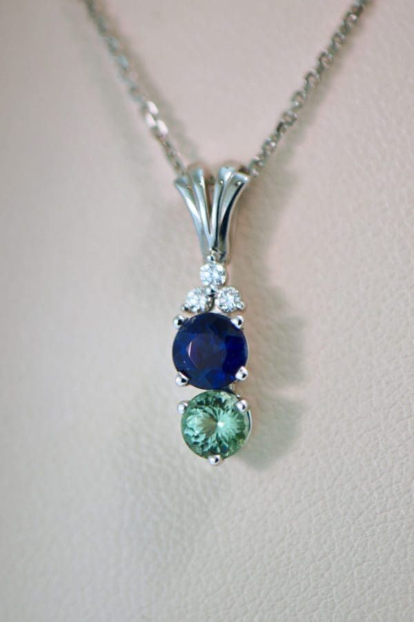 blue sapphire and mint tourmaline drop seahawks pendant 3