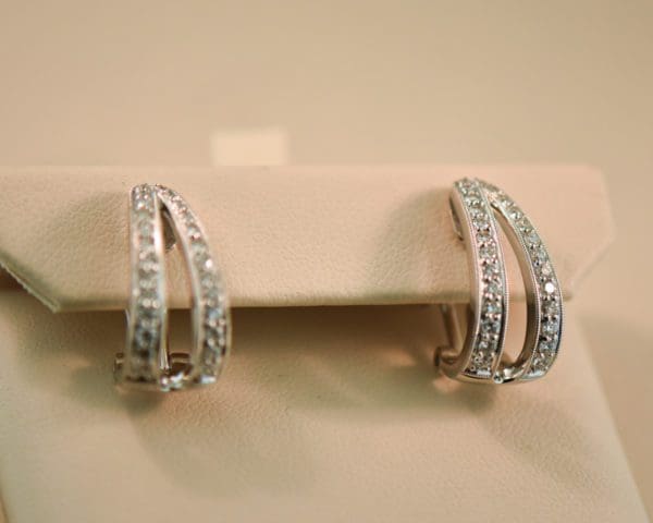 elegant white gold diamond double hoop earrings with omega backs 3