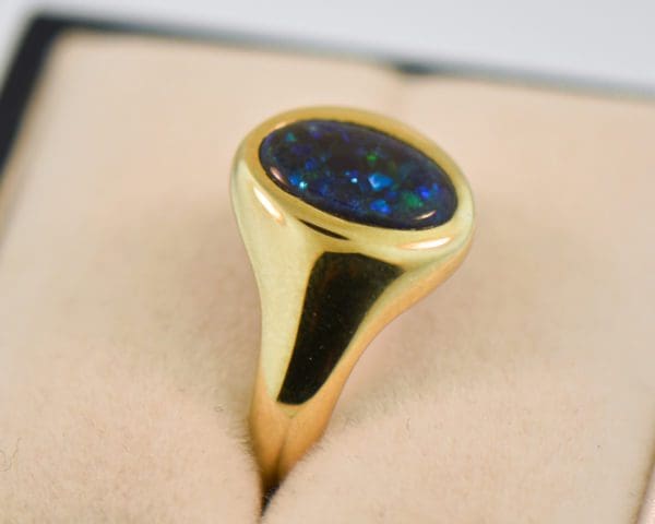 gents ring with australian black opal with blue green hues 4