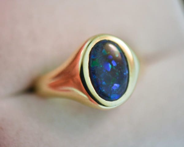 gents ring with australian black opal with blue green hues 5